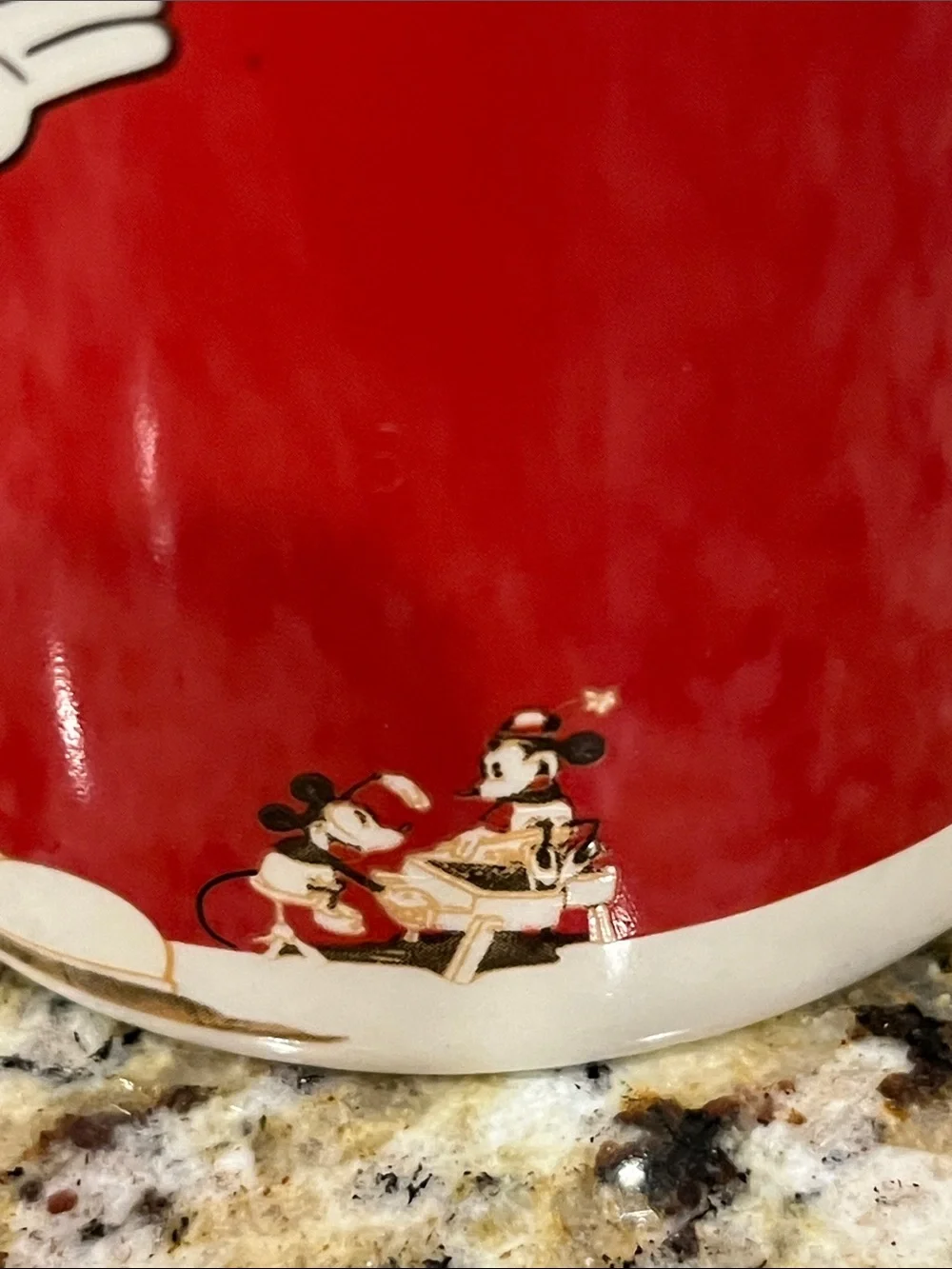 Disney Store Vintage Mickey Mouse Red Ceramic Bathroom Toothbrush Set